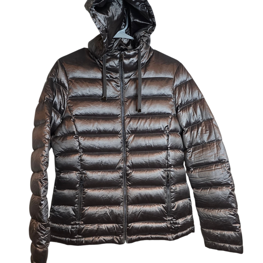 Andrew Marc Shiny Gray Packable Puffer Premium Down Jacket Sz M